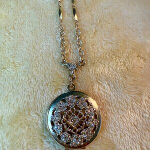 VTG ~ 1928 Jewelry Co Locket Pendant Necklace Rhinestones Lavalier 28”